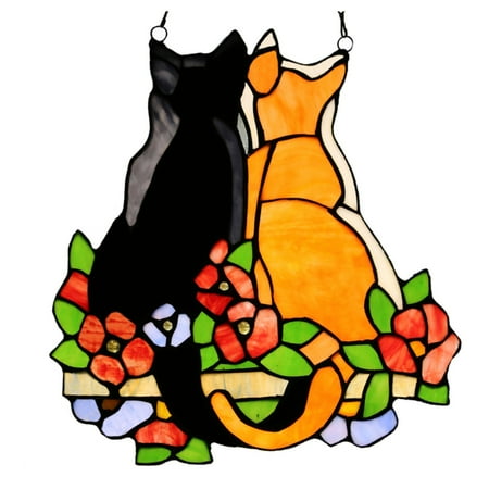 River of Goods Stained Glass Cats in the Garden Window (Best Selling Stained Glass Items)