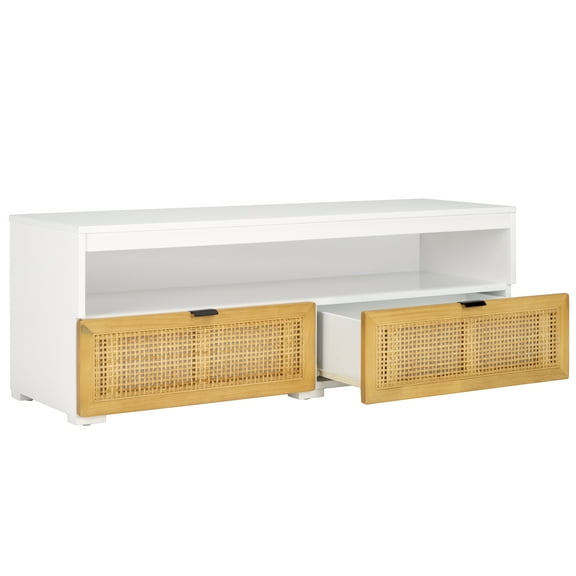 SAFAVIEH Theon Amish 2 Drawer Media Stand, White/Natural (47.5 in. W x 15.5 in. D x 17 in. H)
