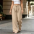 thumbnail image 2 of Women Solid Color Tie Elastic Waist Long Pants, Loose Casual Trousers with Side Pockets, Daily Walking Vacation Pants Khaki XL(XL), 2 of 9