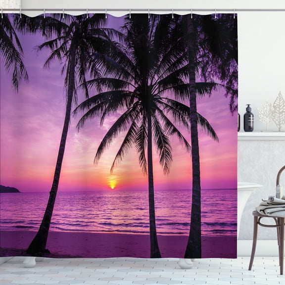 Ambesonne Tree Shower Curtain, Palms Silhouette Purple, 69"Wx84"L, Purple Black