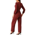 thumbnail image 3 of INSPIRE CHIC Women's Long Sleeve V Neck Jumpsuit Belted Stretchy Wide Leg Long Pant Romper with Pockets, 3 of 4