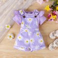 thumbnail image 2 of Baby Girls 2 Piece Summer Outfits Toddler Girl Clothe Short Sleeve Flower Print Suspenders Romper & Overalls Shorts Casual Toddler Outfits 3 6 9 12 18 Months, 2 of 9