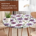 thumbnail image 5 of Round Table Cover 55-60 Inch Purple Spring Floral Waterproof Reusable Table Cloth Round Fitted Vinyl Tablecloth with Elastic Edged for Parties Outdoors, Summer Botanical Bee Floral Daisy, 5 of 6