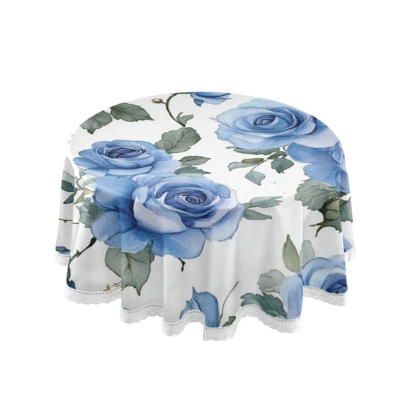 Qxltty Blue Rose Round Tablecloth 60 Inch Dia Washable Table Cover with Dust-Proof Wrinkle Resistant for Restaurant Picnic Indoor and Outdoor Dining