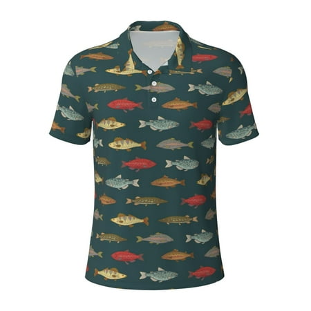 Balery River Freshwater Fish Printed Men’s Short Sleeve Polo Shirt Midweight Men s Shirt Golf Polo shirts -XX-Large