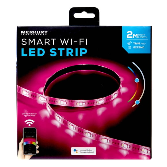 Remis à Neuf Merkury Innovations Bande Lumineuse DEL RVB Wi‐Fi Intelligent à Changement de Couleur 2 m
