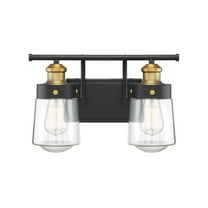 Macauley 2-Light Bathroom Vanity Light in Vintage Black with Warm Brass