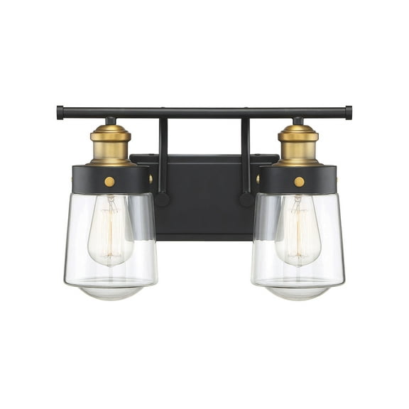 Macauley 2-Light Bathroom Vanity Light in Vintage Black with Warm Brass