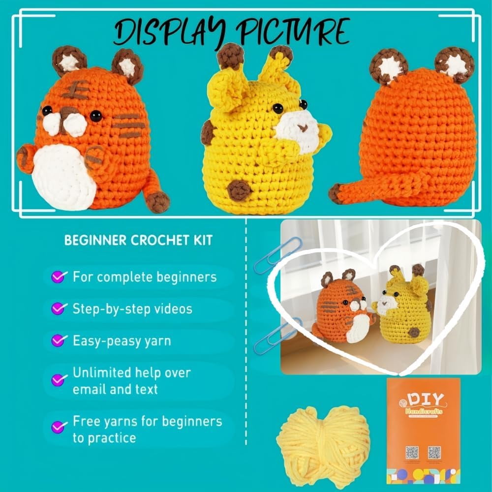 Wiher Crochet Kit for Beginners, Crochet Starter Kit for Adults and Kids Complete Knitting Kit to Make 2Pcs Animals, Learn to Crochet with Step-by-Step Instruction and Video (Frog)