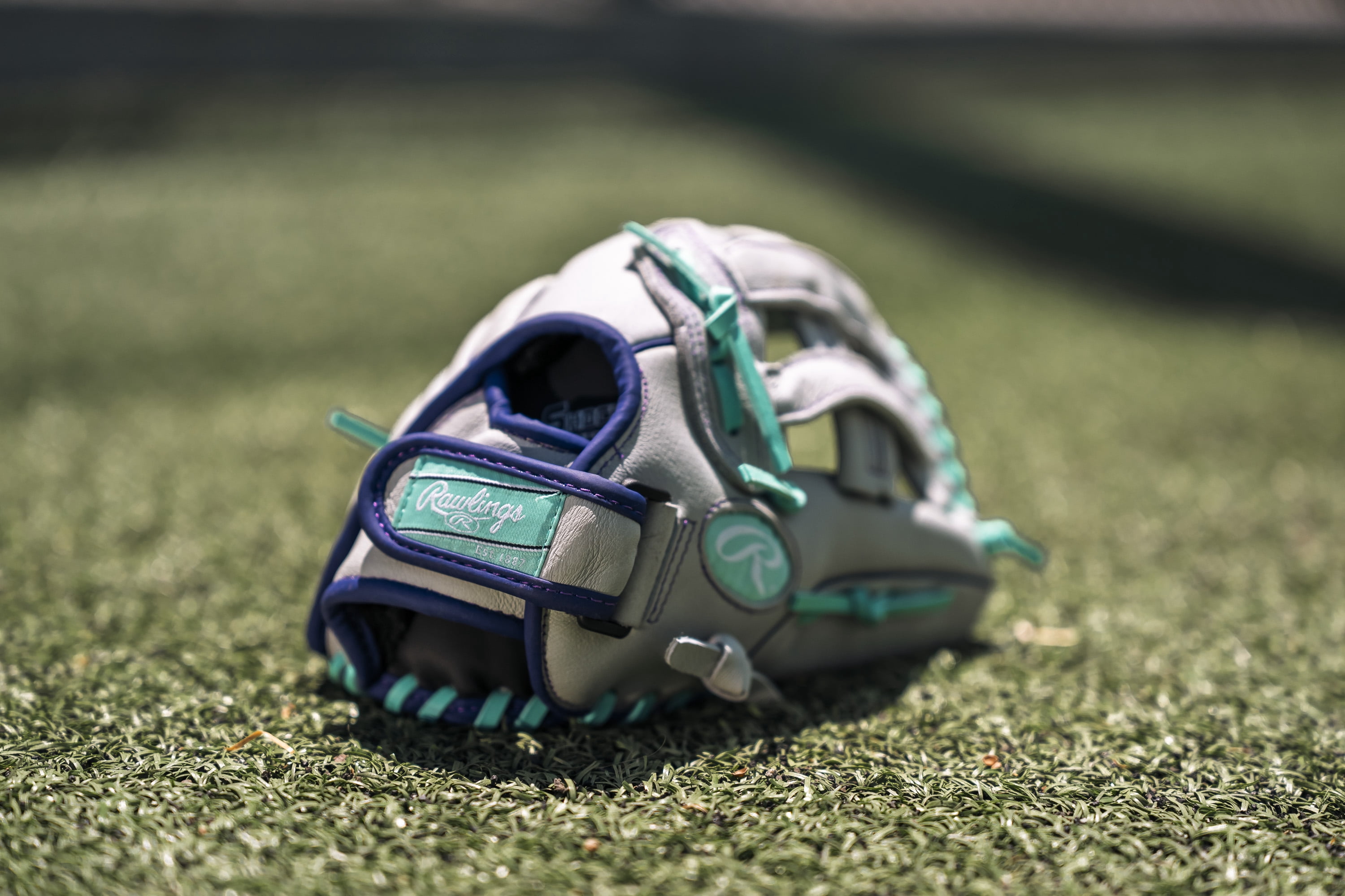 Rawlings Fastpitch Series Youth 12" Softball Glove, Basket Web, Gray/Mint, Right Hand Throw
