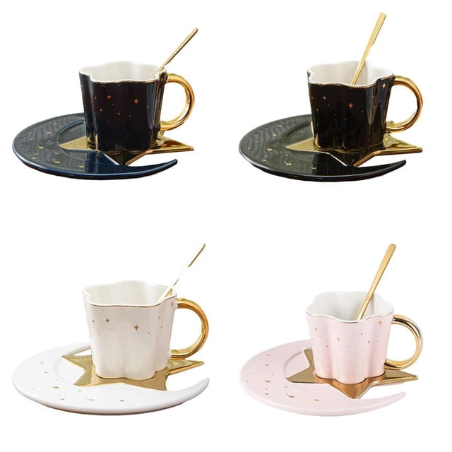 Paquete de 4 Tazas Y Platillos de para El Té , Juego de Posavasos de Taza de Café de Y Estrella, Taza de Café Y Baoblaze plato de café