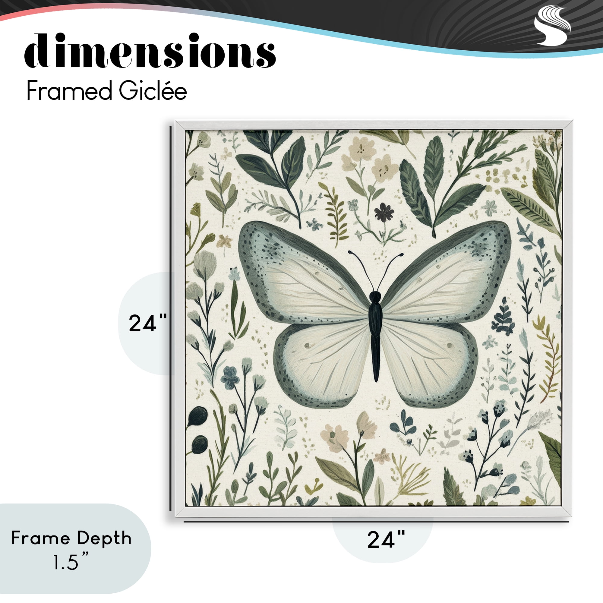 Stupell Industries Dusty Blue Butterfly Botanicals White Framed Giclee Art, design by Petal Prints Design