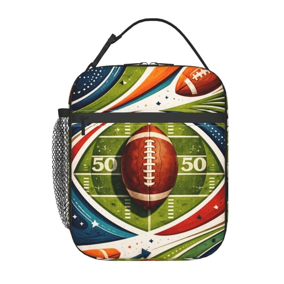 American Football Pattern Lunch Bag Portable Thermal Lunch Box for Men and Women
