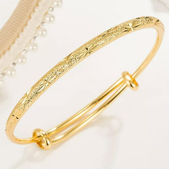 GKNET 24K Yellow Gold Plated Adjustable Bangle Bracelet Women Retro Bangles Jewelry