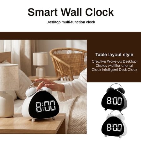 Multifunctional Smart Desk Clock with LED Display, Creative Digital Alarm Clock for Bedroom Nightstand, Modern Minimalist Desktop Timer with Wake-Up Light Feature Black