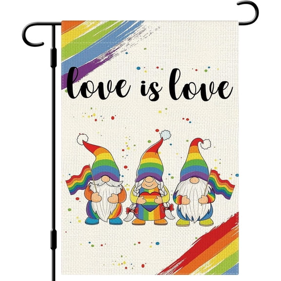 Love is Love Gnome Garden Flag Gay Lesbian LGBT Pansexual Garden Flags 12.5x18 Double Sided Vertical Burlap Outdoor Yard Flag Pride Month Decor