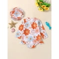 thumbnail image 3 of xiaxaixu Infant Girl's Summer Swimsuit, Flower Print Long Sleeve Round Neck Zipper Closure Ruffle Bikini + Swimming Cap, 3 of 9