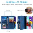 thumbnail image 2 of Wallet Phone Case for Samsung Galaxy A13 5G/4G/A04S, Retro Matte 9 Card Holder Slots Zipper Pocket Case PU Leather Magnetic Closure Kickstand Wrist Strap Shockproof Folio Flip Cover - Blue, 2 of 15