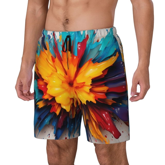 Fotbe Colorful Paint Print Traje de Baño para Hombre – Shorts de Natación de Secado Rápido con Forro y Bolsillos-Medium