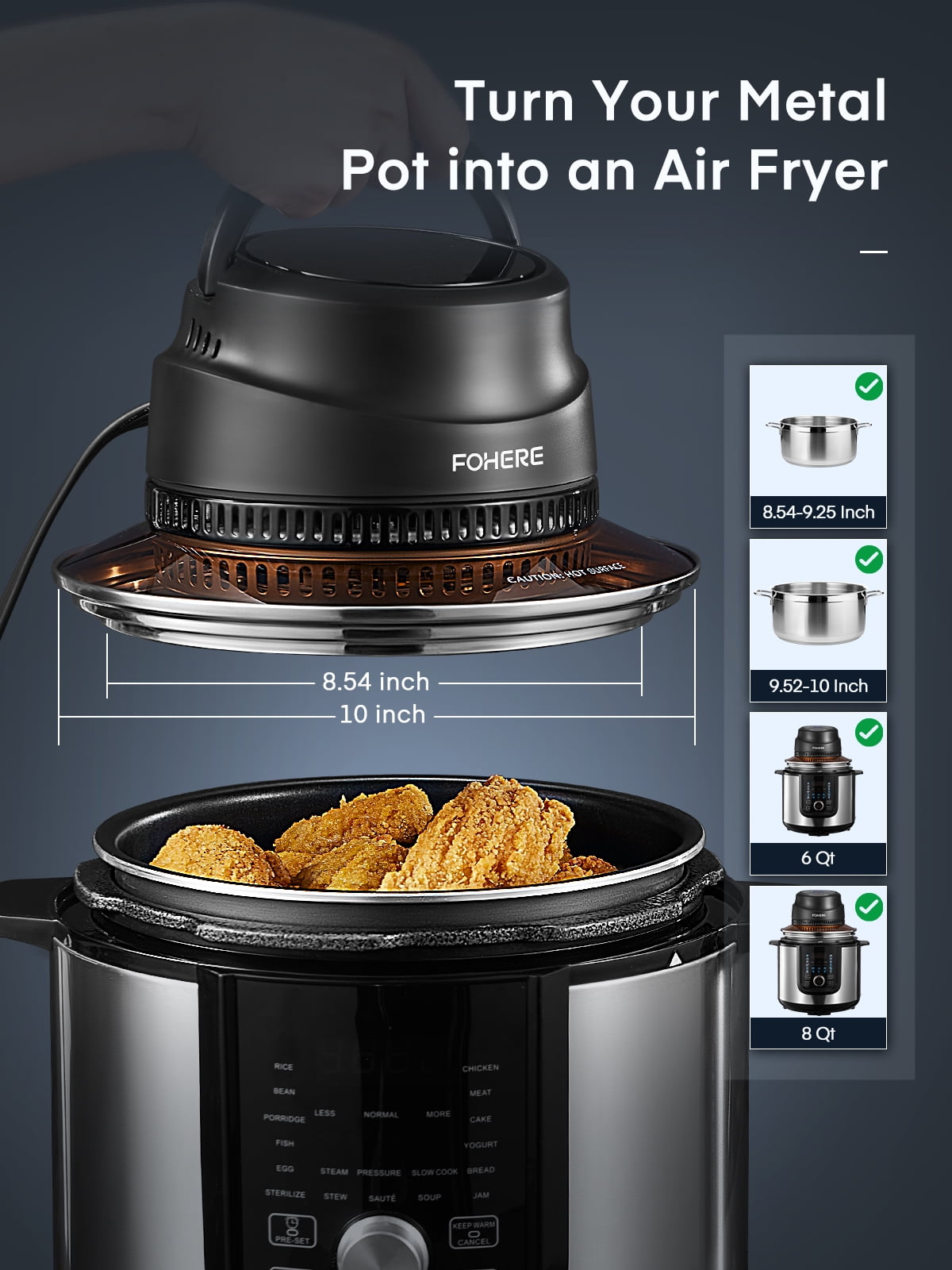 Air Fryer Lid for Instant Pot 6Qt/8Qt, 7 in 1 with LED Touchscreen, Turn  Your Pressure Cooker Into Air Fryer in Seconds, Air Fryer Accessories and  Recipe Cookbook Included - Yahoo Shopping