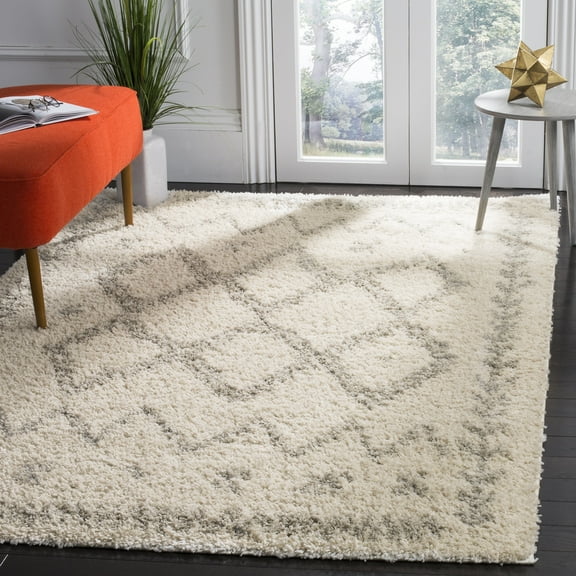 SAFAVIEH Arizona Arnold Geometric Shag Area Rug, Ivory/Grey, 4' x 6'