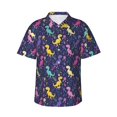 thumbnail image 2 of Xecao Colorful Dinosaur print Hawaiian shirt - a stylish short-sleeve button-down for men, perfect for casual beach and tropical outings., 2 of 9