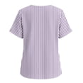 thumbnail image 5 of Yrmaups Loose Fit Short Sleeve T Shirt for Women Plus Size, Square Neck Button Down Blouse, Striped Casual Tee, Soft Stretch Top for Beach Travel Office Daily Wear, Purple 2XL, 5 of 8