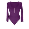 thumbnail image 5 of Womens Long Sleeve Rib Knit Bodysuit Round Neck Solid Color Sexy Ribbed One Piece Romper Onesies Bodycon Tops (3XL, Purple Zip), 5 of 5