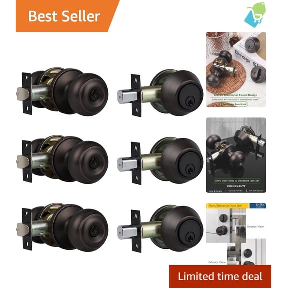Elegant Oil Rubbed Bronze Door Lock Set - 3 Pack with Keyed Alike Security