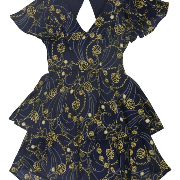 Teeze Me Womens Chain Print Layered Dress, Blue, Juniors, 7/8