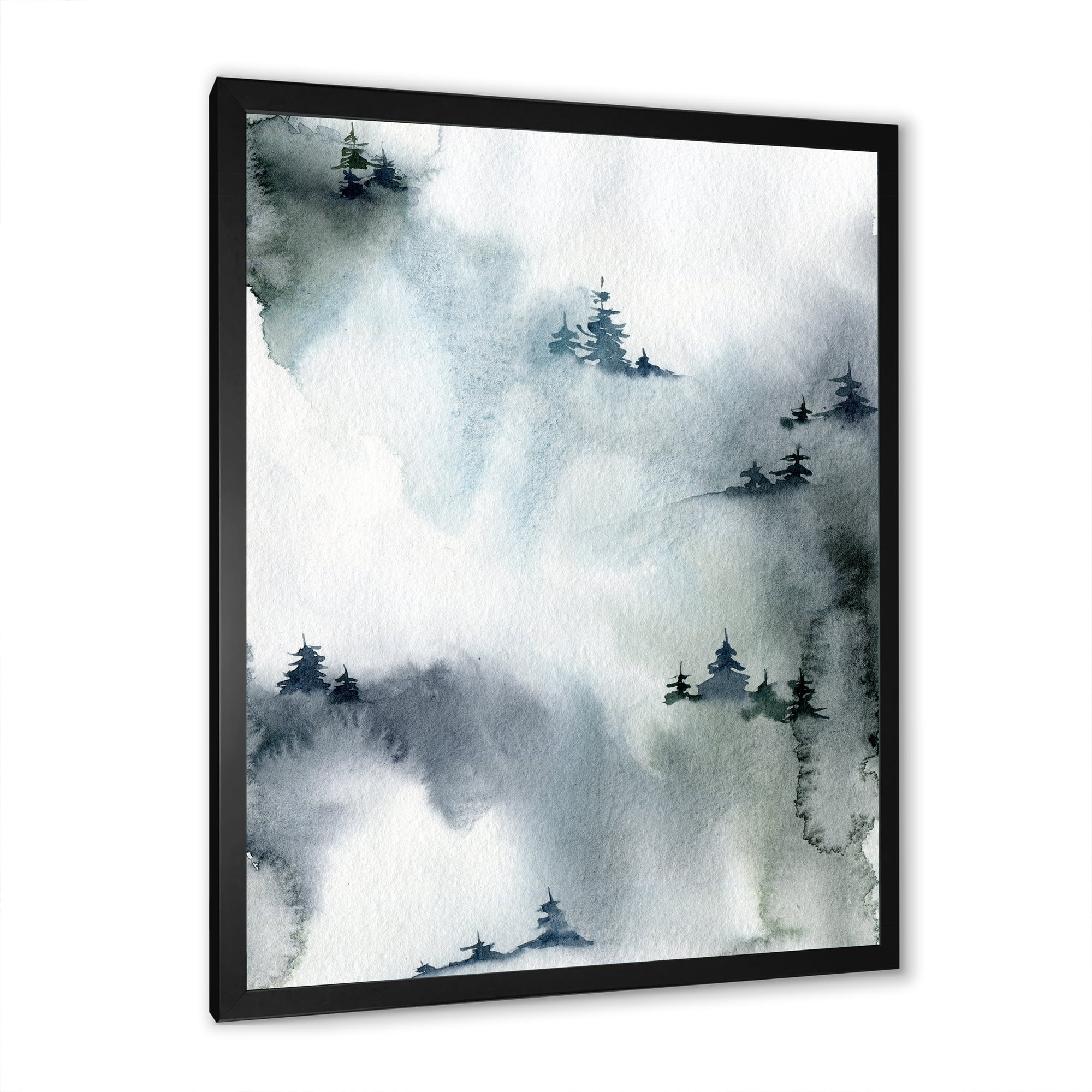Designart 'Minimalistic Snowy Fir Trees With Winter Forest' Modern Framed Art Print