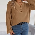 thumbnail image 5 of JGGSPWM Solid Sweaters for Womens Classic Tops Fall Jumper Button Up Hollow Knit Sweater V Neck Long Sleeve Pullover Khaki M, 5 of 9