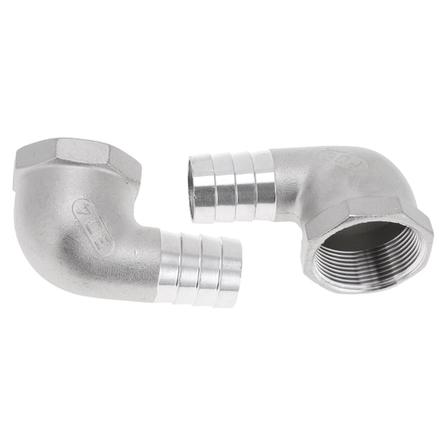 Accesorios para espiga de manguera de acero inoxidable 304 Unique Bargains 1.3" OD 1.5" BSPT con conector de codo de 90 grados para aire, agua, aceite, gas, combustible, 2 piezas tono plateado