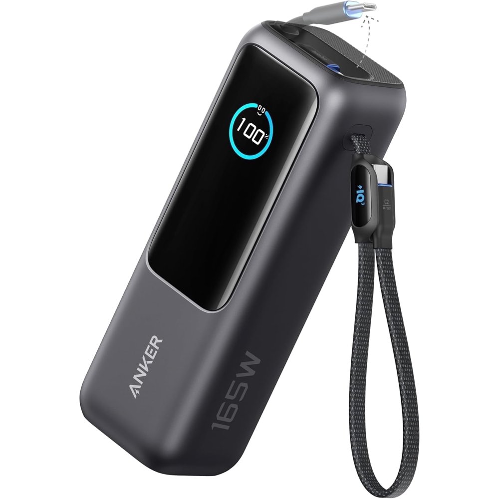 Anker Laptop Power Bank, 25,000mAh Portable Charger with Triple 100W USB-C Ports, Built-in Retractable Cables, Flight-Approved for Travel, Compatible for iPhone 17/16 Series,Macbook,Samsung, and More