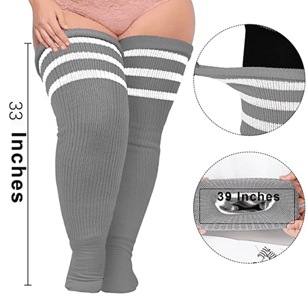 KSCD Women Plus Size Thigh High Stockings Thin Over the Knee Tube Socks  Long Sport Tights Striped Leg Warmers Sock 