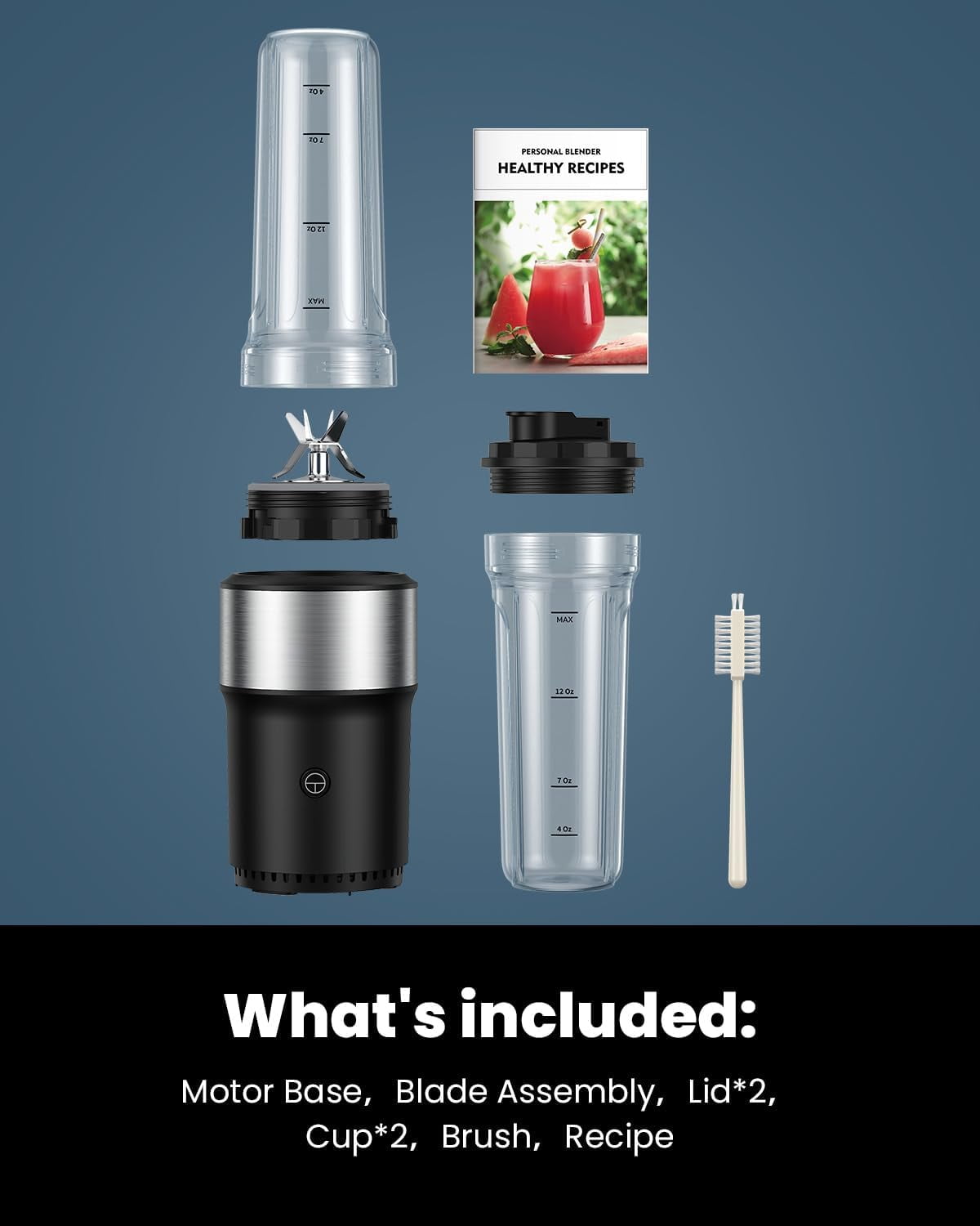 Blender for Smoothies, 900W Personal Blender with 2 x 24oz To-Go Cups For Smoothies Milkshakes, Juices,Black