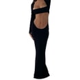 thumbnail image 5 of Dewadbow Women Spaghetti Strap Cami Maxi Dress Solid Color High Split Elegant Evening Cocktail Long Dresses Gowns, 5 of 6
