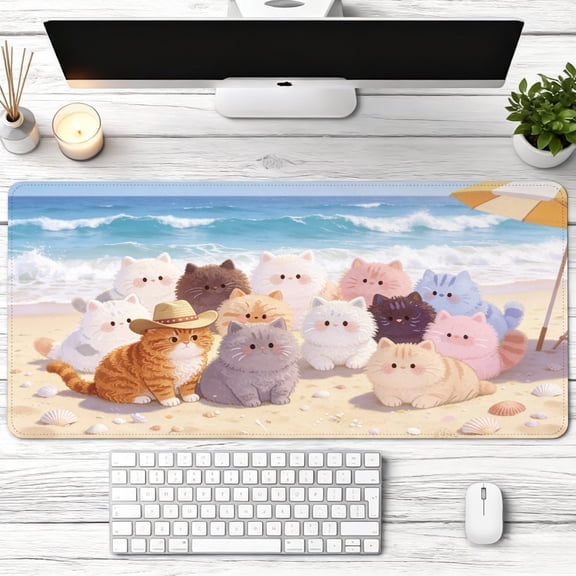 cute fluffy kittens on the beach Mouse Pad，Non Slip Rubber Pad，Desktop Decoration Drotection Pad，Washable，Lock Edge Multi Size，Mousepad For Home