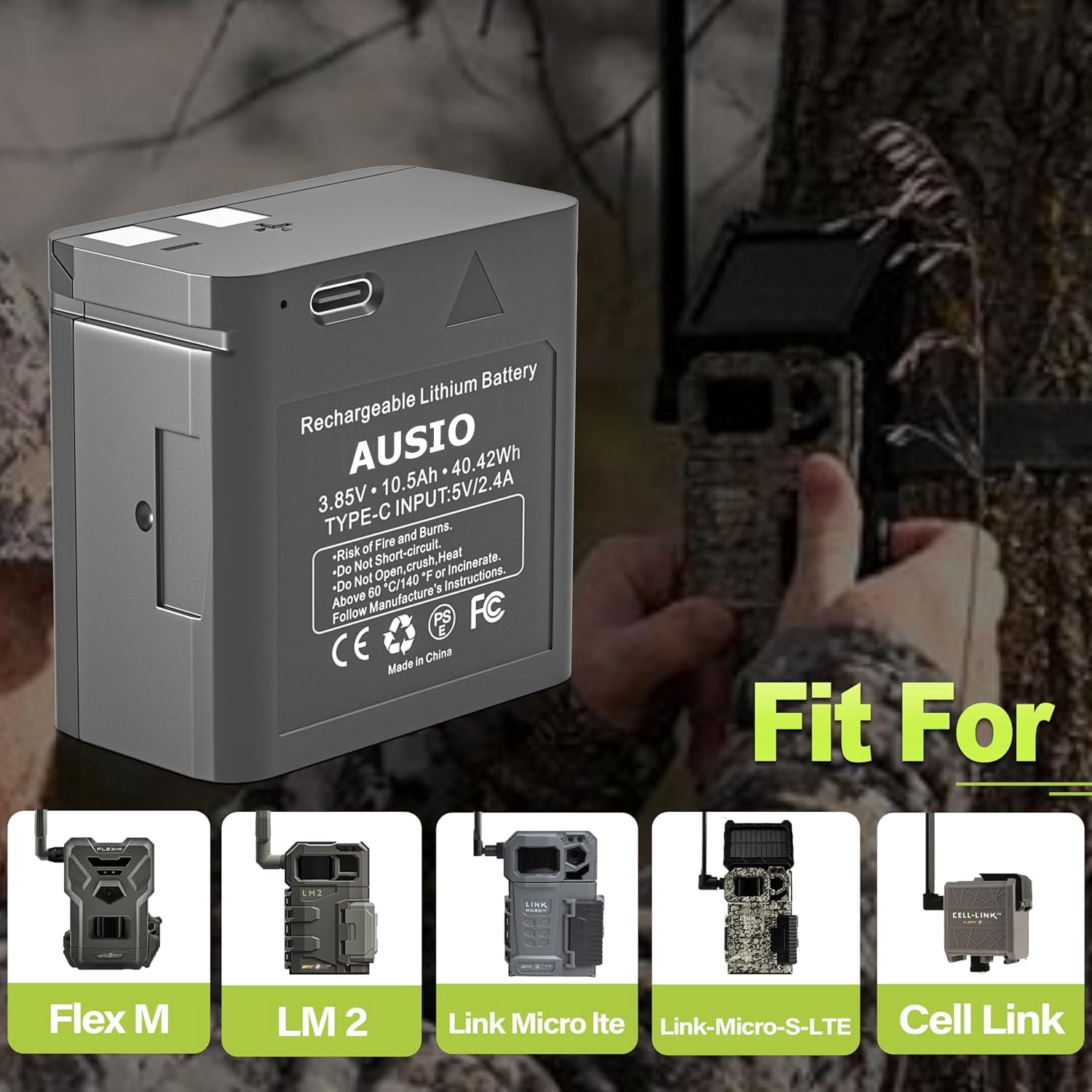 Rechargeable Lithium Camera Battery Replace for SPYPOINT LIT-10 Battery fit for SPYPOINT Cellular Trail Cameras Link-Micro-LTE, Cell-Link, LM2, Link-Micro-S-LTE (Includes Type-C Cable)