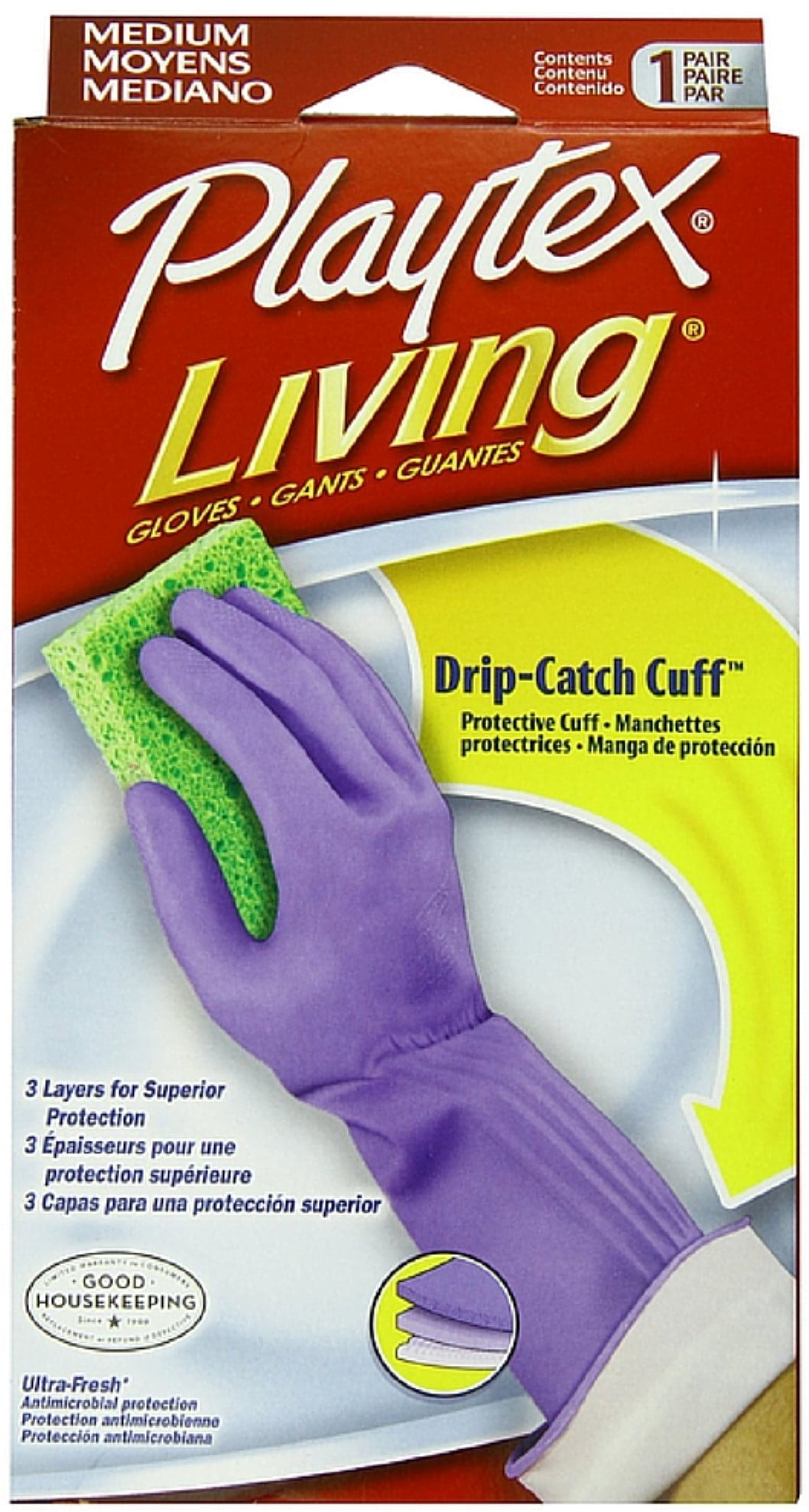 Playtex Living Premium Gloves, Large – 1 Pair (Pack Of 3 Pairs), Durable & Comfortable For Cleaning & Chores