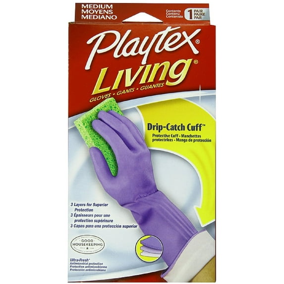 Playtex Living Drip-Catch Cuff Gloves, Medium 1 Pair (Pack of 3)