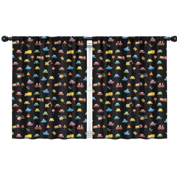 Blackout Kids Curtains,Cartoon Traffic Vehicles Signs Black Pattern Childrens Insulated Curtains Set Of 2,Bedroom Essentials,Toddler Room Decor 42"x54"