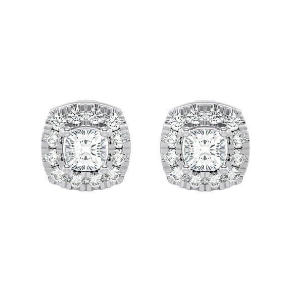 Diamond Club 1 Carat Lab-Grown Diamond Stud Earrings in 14K White Gold – Cushion Halo Design (VS1 Clarity, F-G Color)