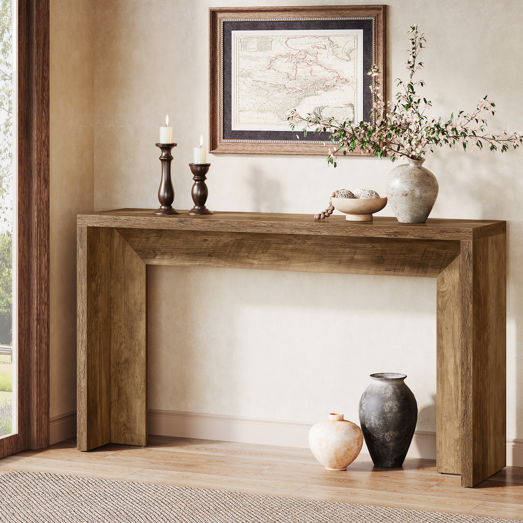 Tribesigns 55-Inch Farmhouse Console Table with Storage, Rustic Brown Wooden Sofa Table for Entryway, Foyer, Hallway, Living Room, Easy Assembly