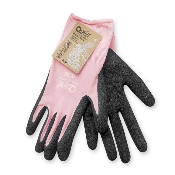 Qear 3 Pair Pink Gardening Gloves for Women, Textured Latex Rubber Palm Coating, Anti-Slip, Small