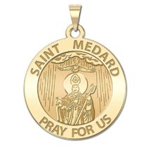 Picturesongold.Com Saint Medard Religious Medal Necklace Pendants Female-3/4 Nickel 14K Yellow Gold