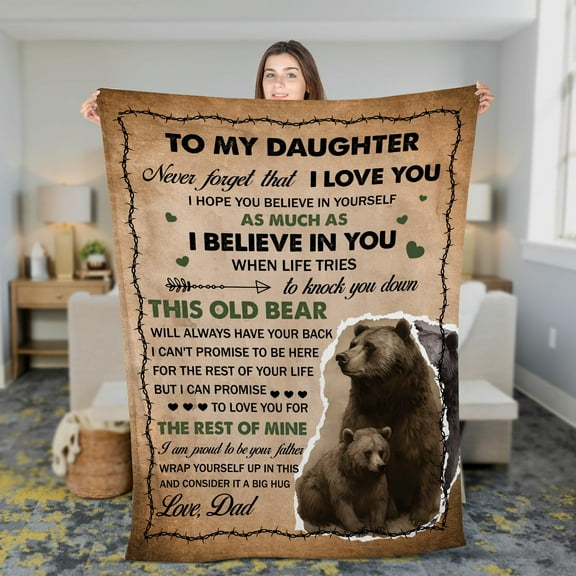 Lotusprinthandmade Cute Bear To My Daughter Fleece Blanket 2 Sizes (Made in US) (80"x60"), Bear-Inspired Heartfelt Daughter Blanket