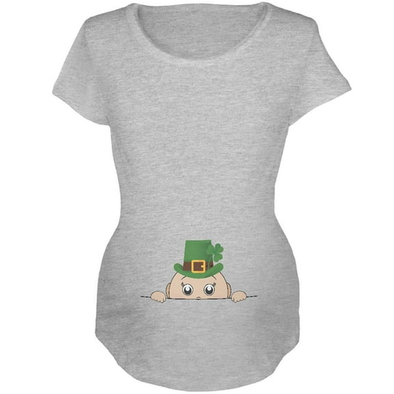 St. Patrick's Day Peeking Baby Maternity Soft T Shirt Heather X-LG