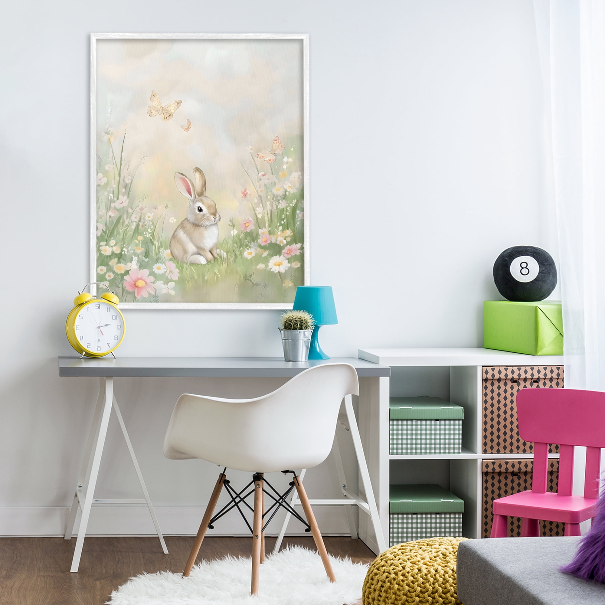 Stupell Industries Nursery Bunny in Meadow White Framed Giclee Art, design by Arlington Prints