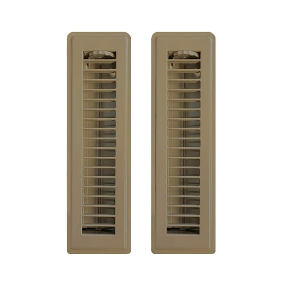 2in x 12in Basic Brown Metal Heating and Cooling Floor Louvered Register (2 PACK) - Overall Dimensions 3 3/4in x 13 1/2in